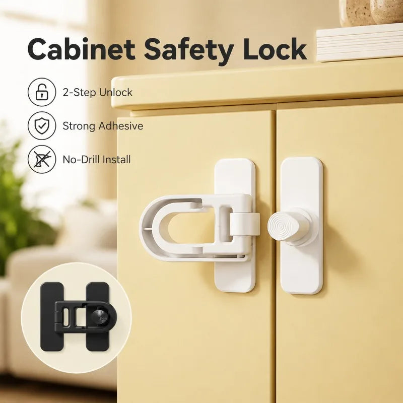 Adhesive Cabinet Safety Lock | 2-Step No-Drill Door Latch Cabinet Safety Lock QXL