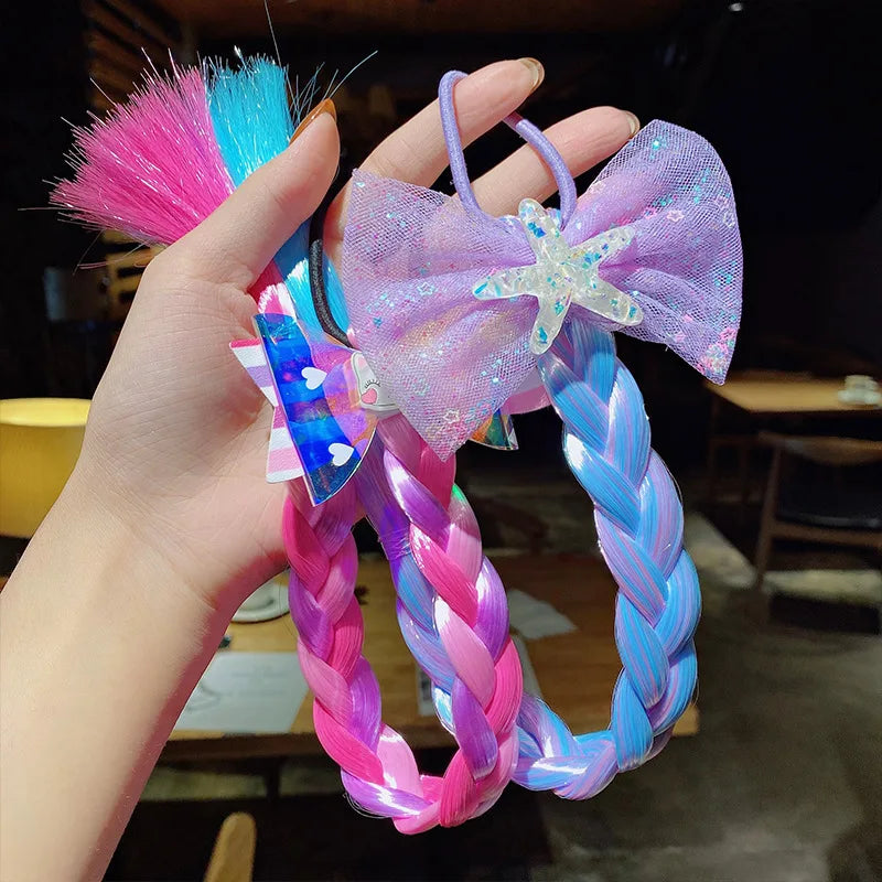 Girls Princess Braided Wig | Unicorn Butterfly Bow Hairpiece Kids Costume Wig QXL