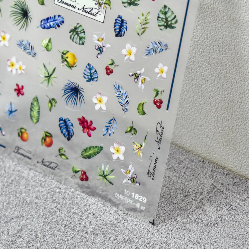 5D Flamingo Tropical Leaf Nail Art Stickers | Self-Adhesive Nail Art Stickers QXL