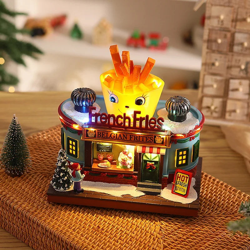 Christmas Glowing Music Box | USB Santa Village Display Gift Christmas Music Box QXL French fries