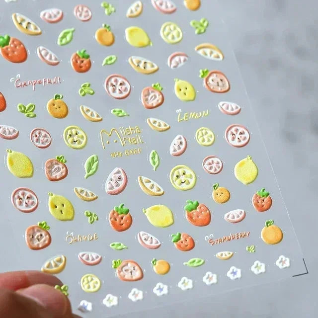 5D Nail Art Stickers – Strawberry Cherry Hearts & Bowknot Decals