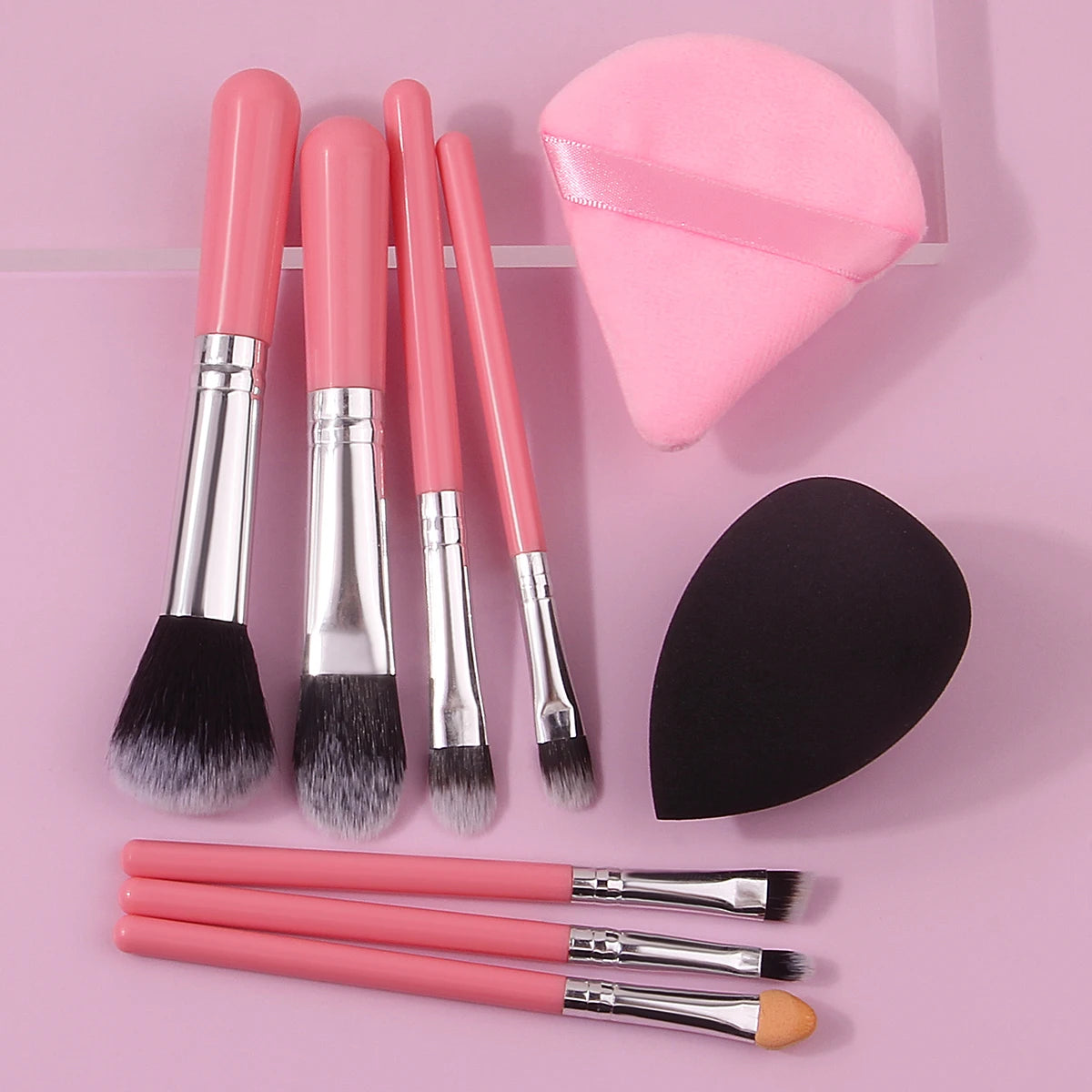 KOSSHOW 9-Pc Travel Makeup Brush Set with Sponge Puff Travel Makeup Brush Set QXL