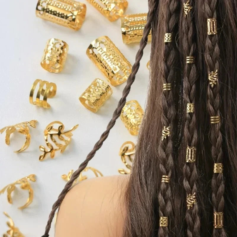 40-Pc Metal Hair Rings, Beads & Cuffs for Braids | Gold Silver Hair Braid Accessories QXL