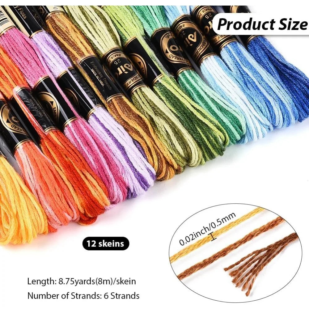 12 Skeins Rainbow Embroidery Thread | 6-Strand Gradient Floss Embroidery Thread QXL
