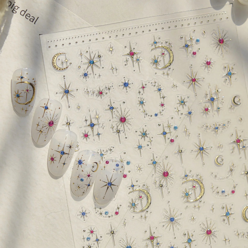 5D Luxury Nail Stickers | Moon Star Rhinestone Decals Nail Art Stickers QXL