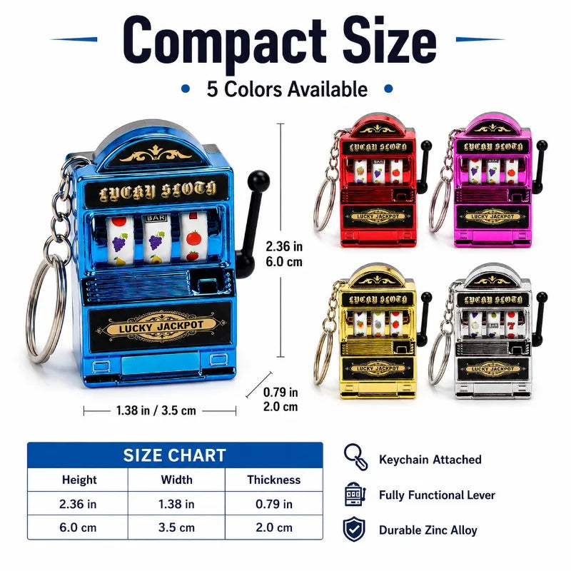 Mini Slot Machine Keychain | Retro Fruit Reel Pull Lever Novelty Keychain Toy QXL
