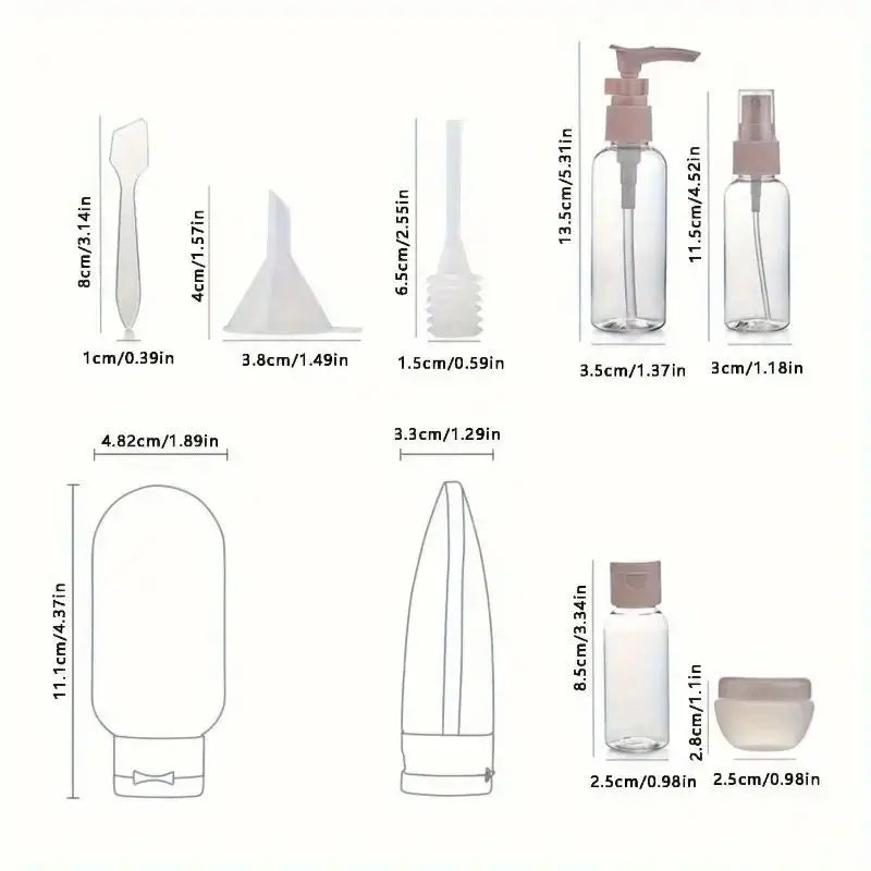 11-Piece Leak-Proof Refillable Travel Bottle Set | Shampoo & Lotion Travel Bottle Set QXL