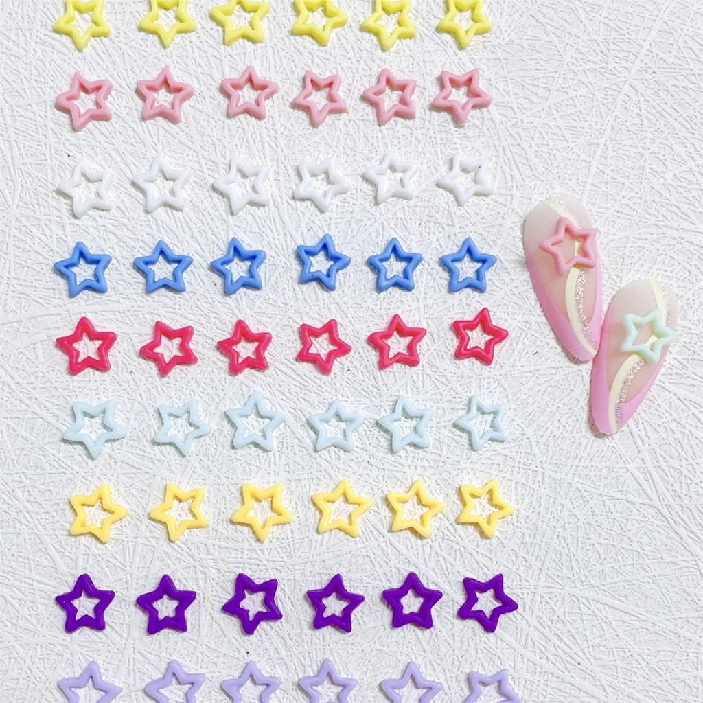 20-Pack 3D Macaron Star Resin Nail Charms | Kawaii Hollow DIY Resin Nail Charms QXL