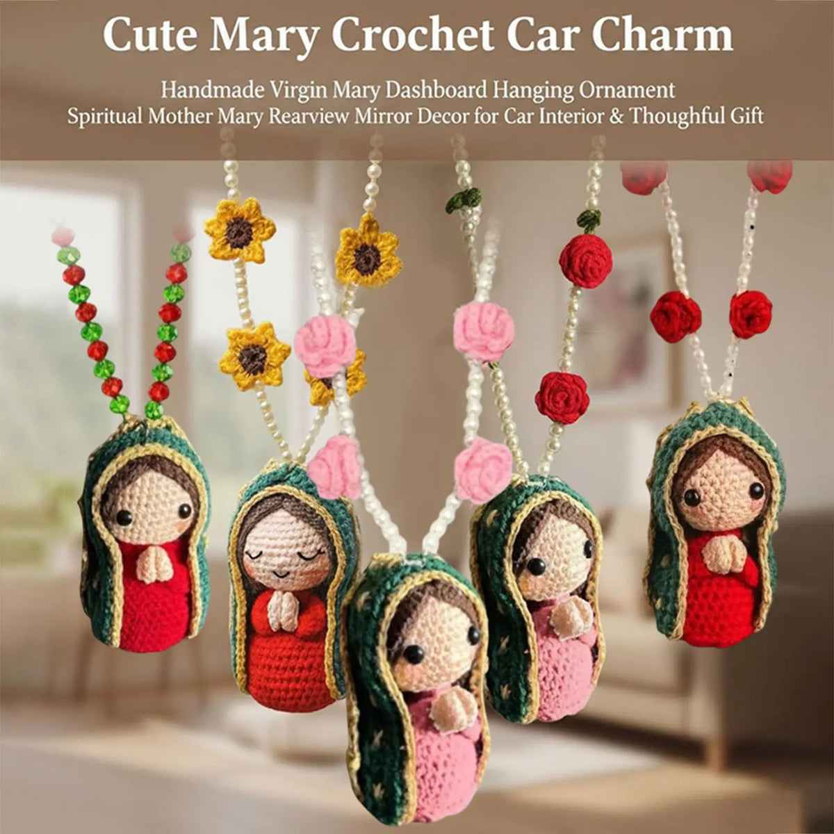Handmade Crochet Doll Car Mirror Pendant | Cute Knit Ornament Car Hanging Ornament QXL