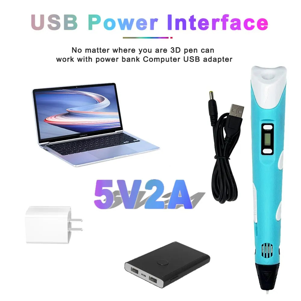 3D Printing Pen with LCD Screen | PLA DIY Art Toy for Kids 3D Drawing Pen QXL