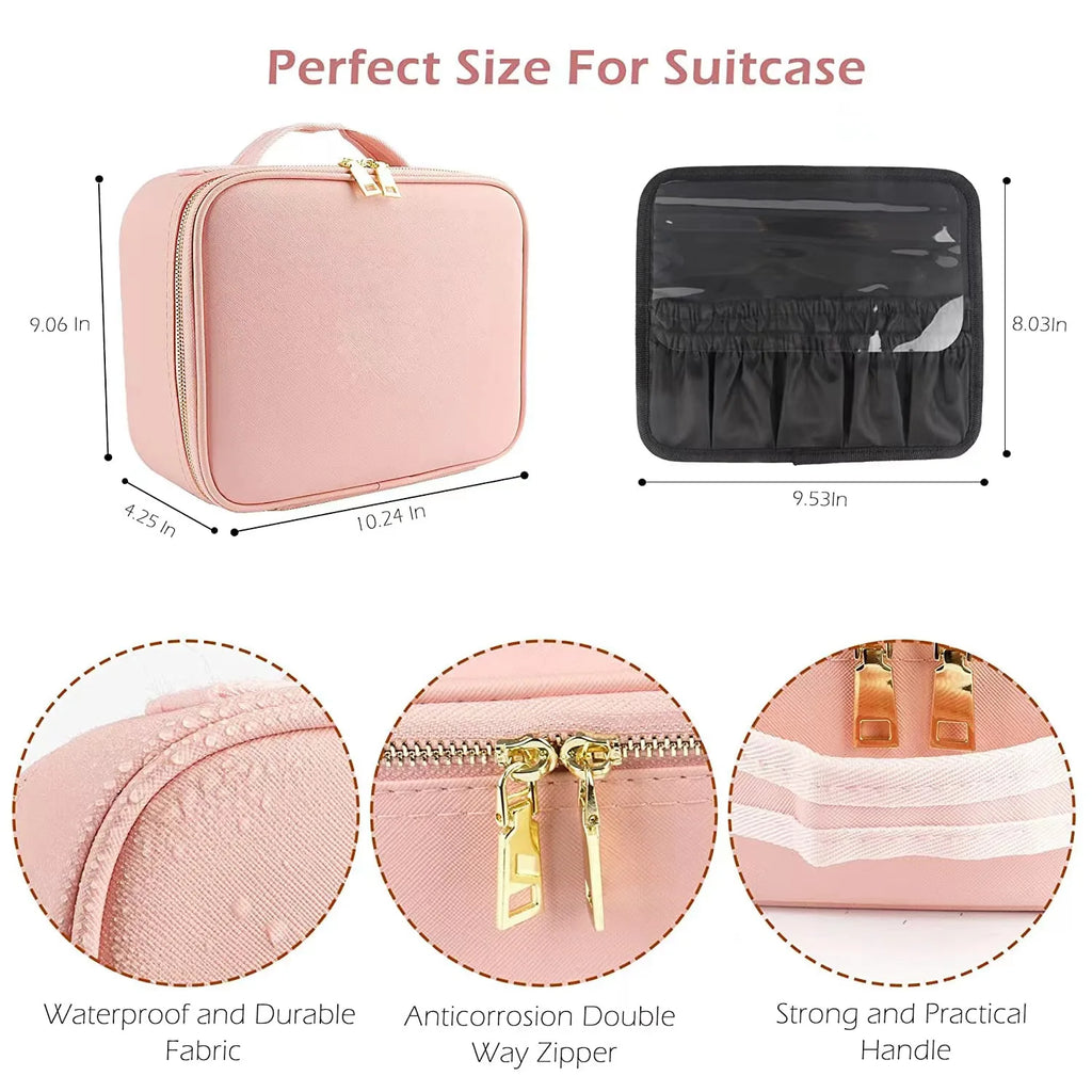 LED Lighted Makeup Train Case | 3-Color Mirror & Organizer Lighted Makeup Train Case QXL