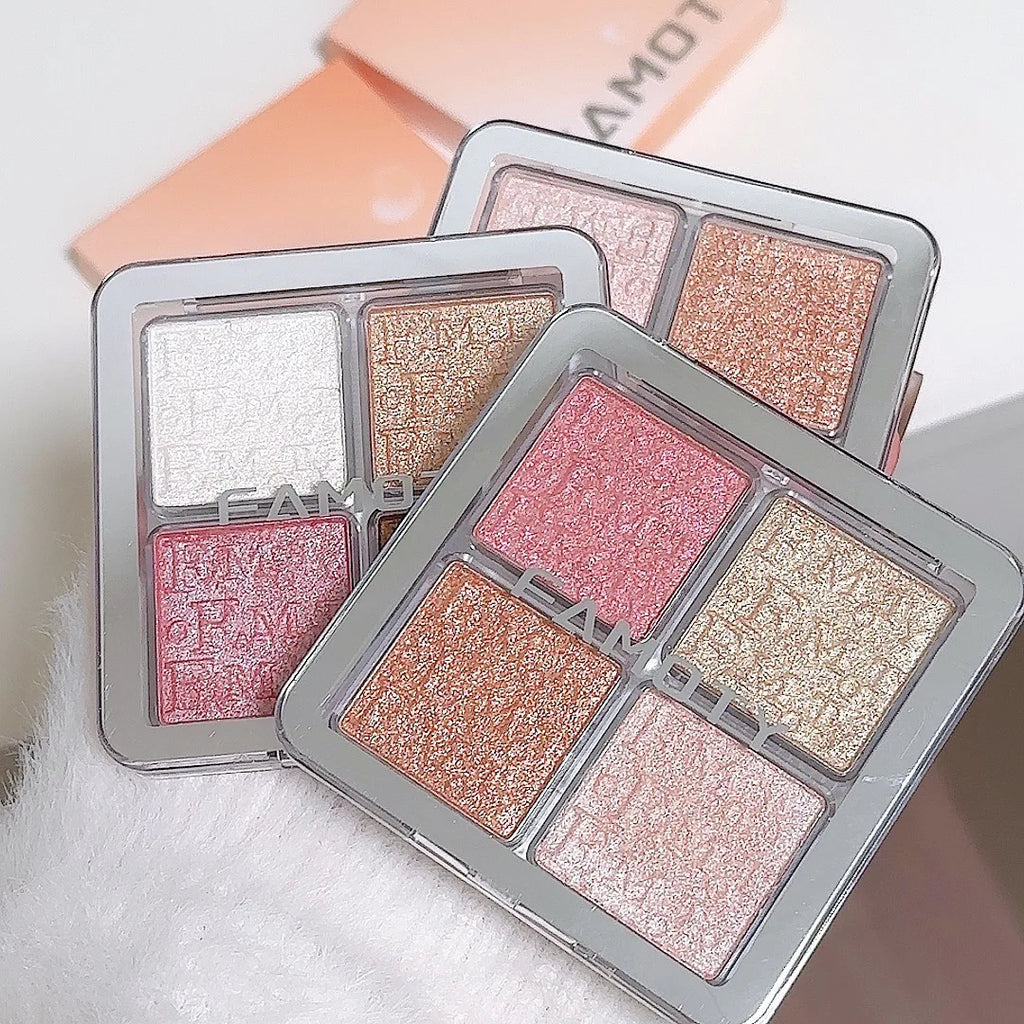4-Color Highlighter & Contour Palette | Shimmer Glow Powder Highlighter Contour Palette QXL