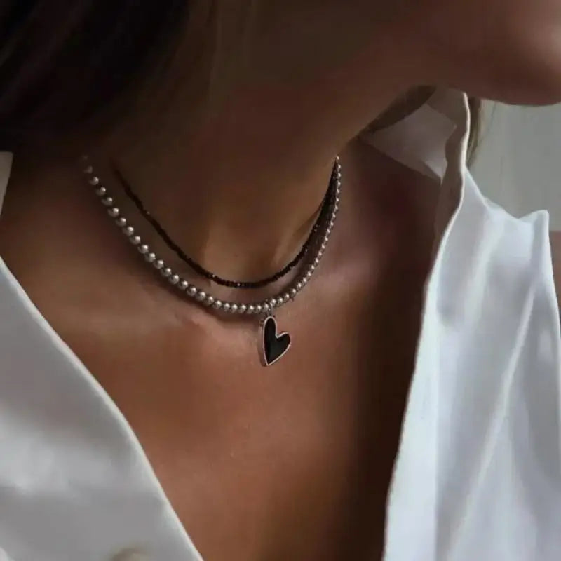 Heart Pendant Choker Necklace | Multilayer Chain for Women Choker Necklace QXL