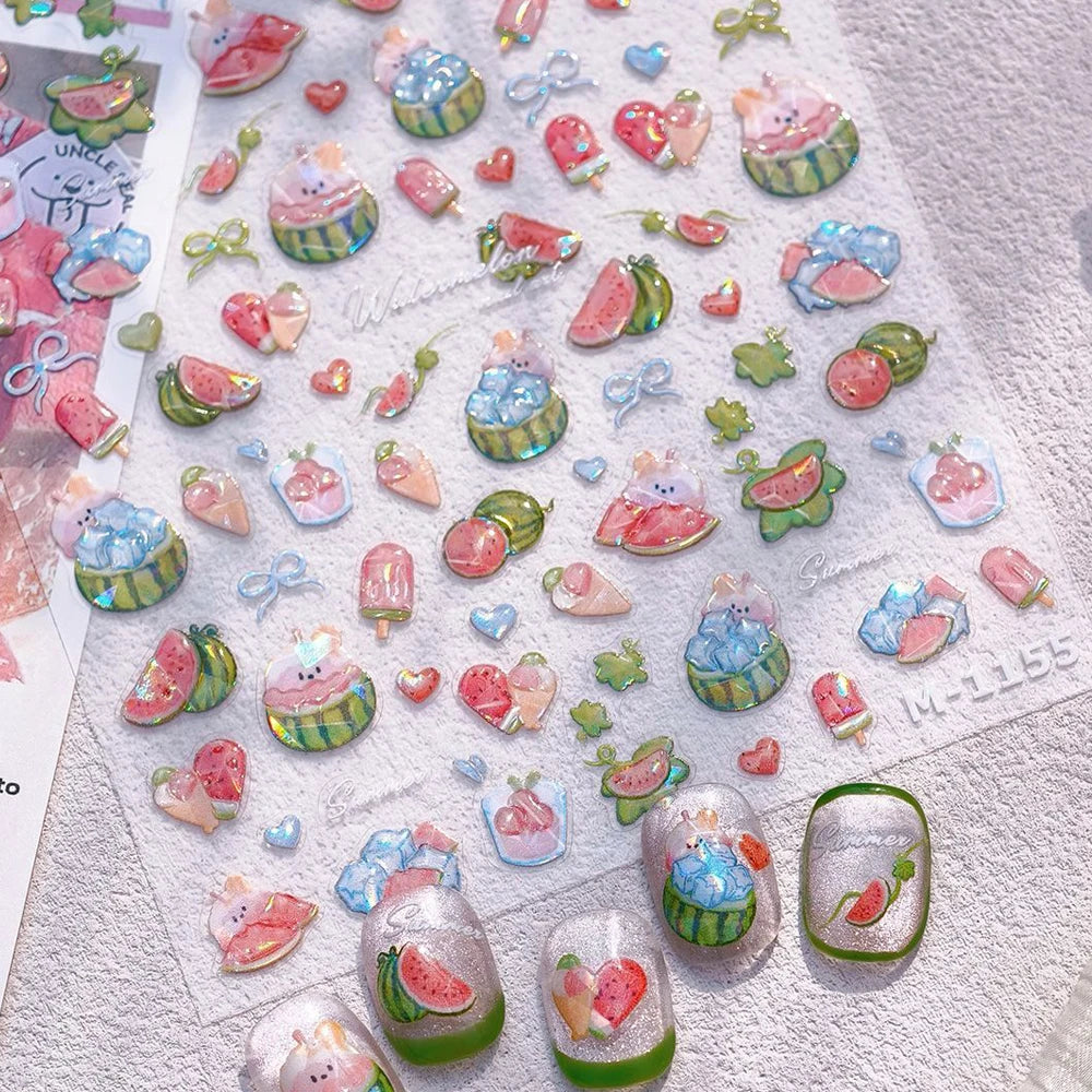 5D Nail Art Stickers – Watermelon & Bowknot Jelly Decals Nail Art Stickers QXL
