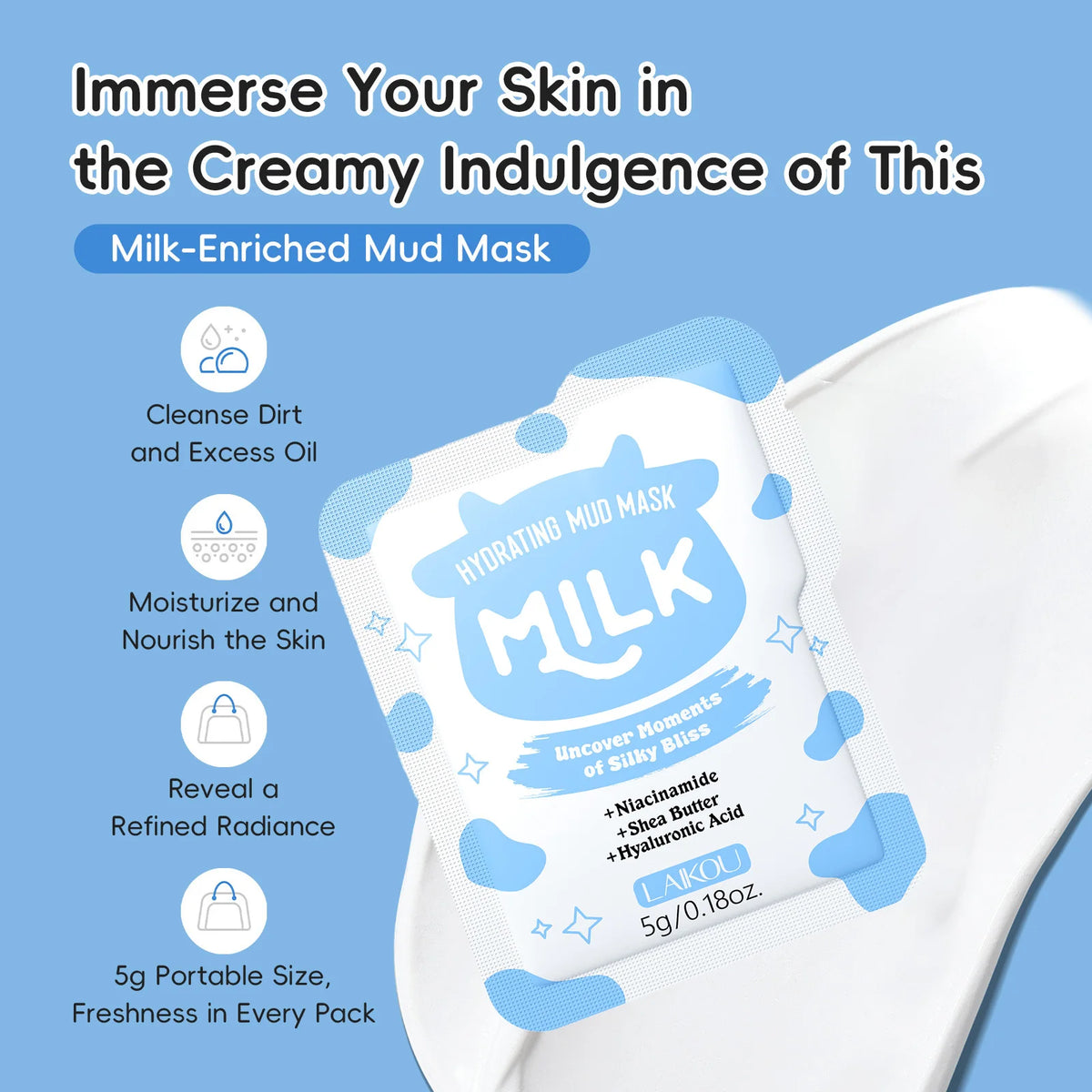 LAIKOU Milk Mud Face Mask – Niacinamide, Pore Cleansing & Hydrating Hydrating Mud Face Mask QXL