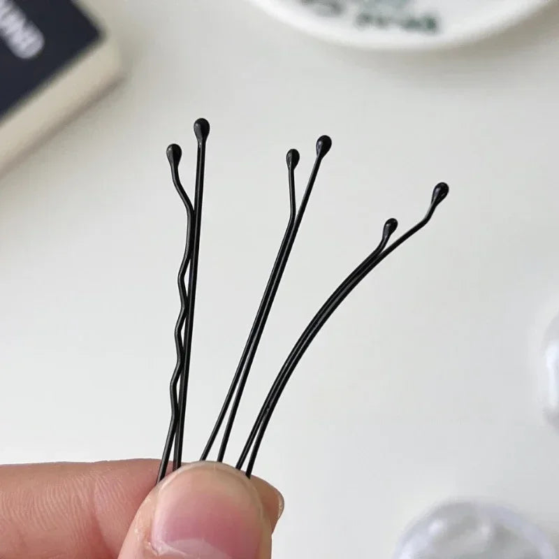 30-Pack Metal Bobby Pins | Black Straight & Wave Hair Clips Bobby Pin Set QXL
