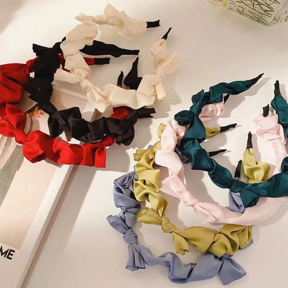 Black Satin Bow Headband | Korean Style Hair Accessory Satin Bow Headband QXL