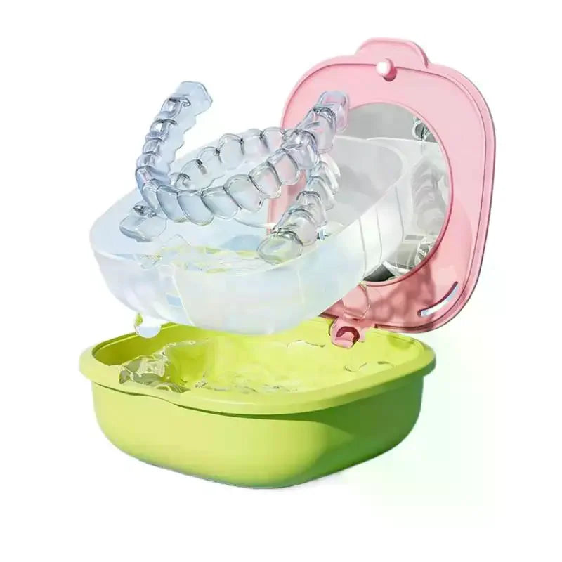 Retainer Case with Drain Basket & Mirror | Dental Storage Box Retainer Storage Case QXL
