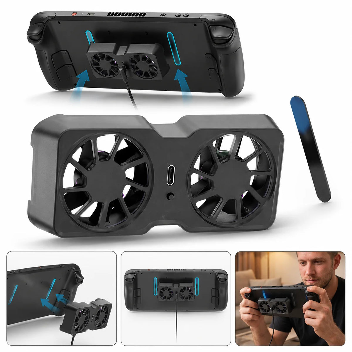 Magnetic Dual Fan Cooler for Steam Deck, ROG Ally X & Legion Go Console Cooling Fan QXL