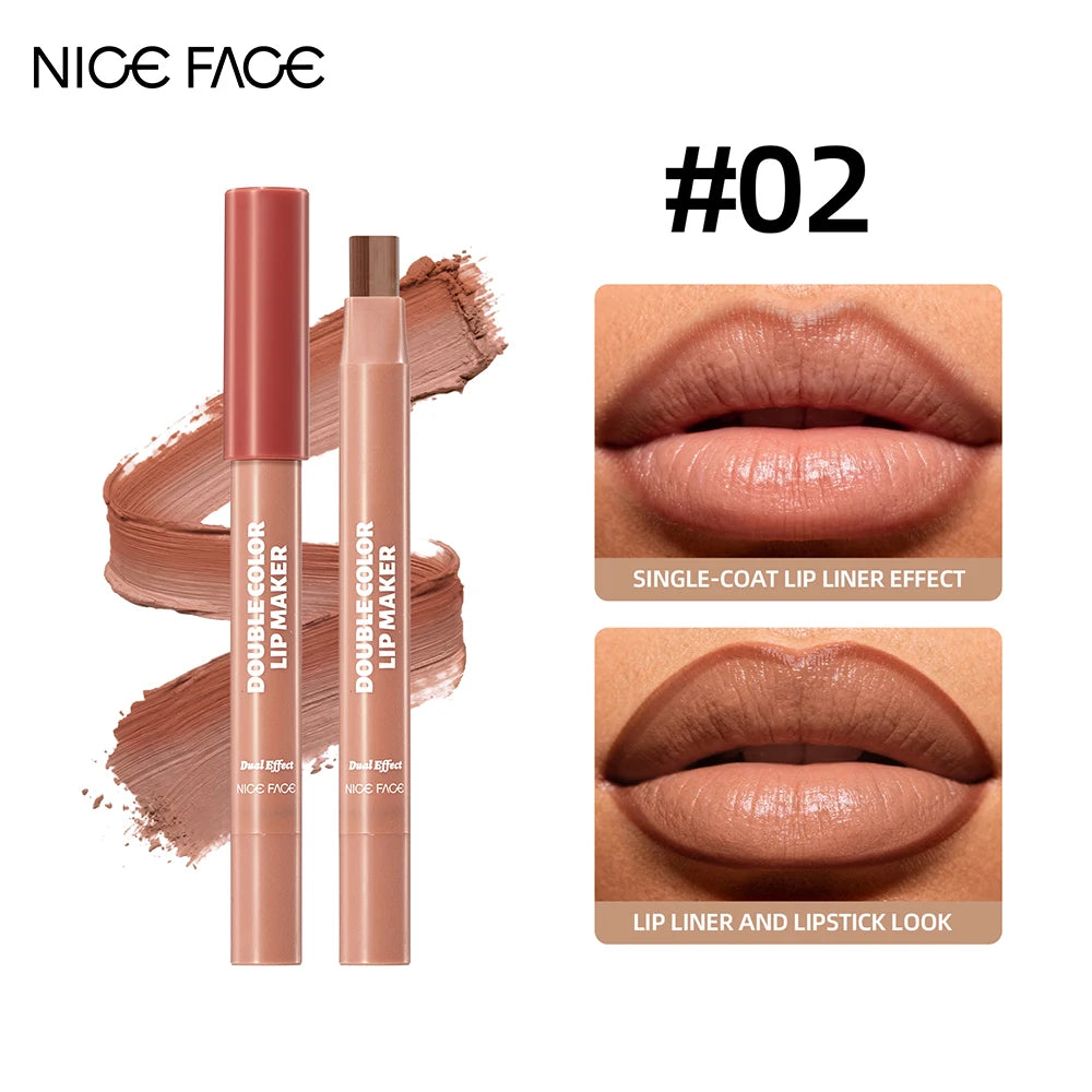 QiBest Dual Matte Lip Liner & Lipstick Pen | Waterproof Nude Dual Lip Liner Pen QXL 02