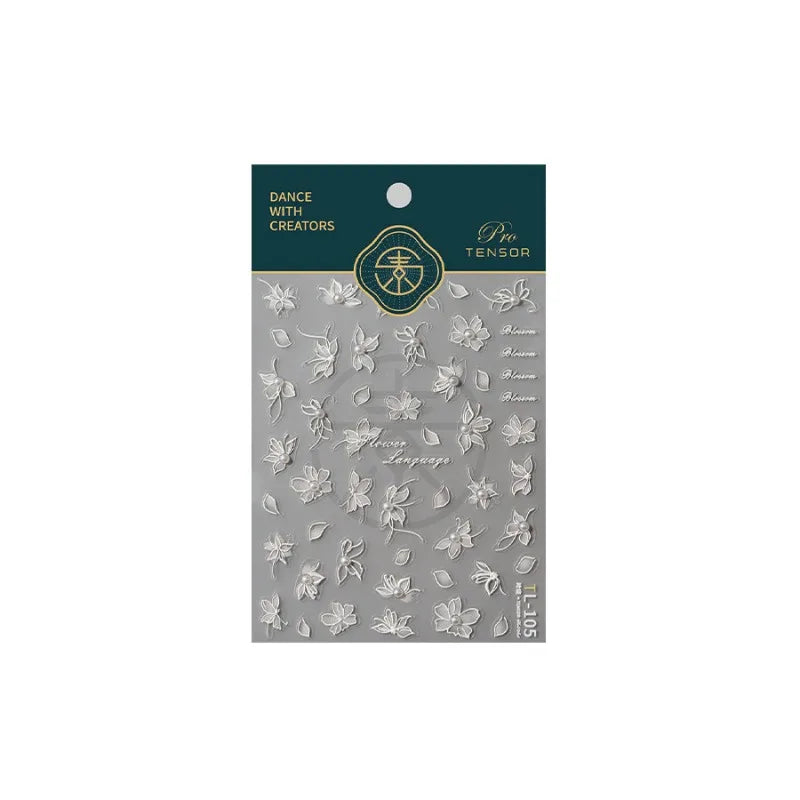 White Lace Pearl Nail Stickers | French Floral Decals 1 Sheet Nail Art Stickers QXL