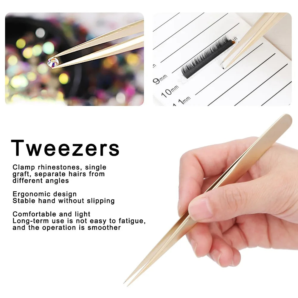 Gold Precision Tweezers | Fine Point Steel Nail & Lash Tool Precision Tweezers QXL