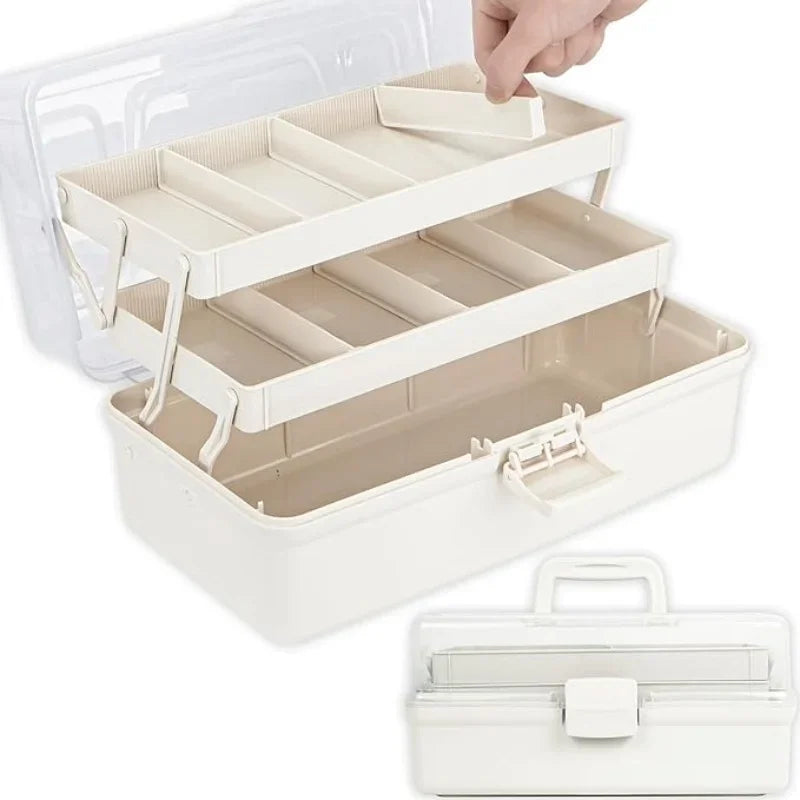 3-Layer Craft Organizer Box with Adjustable Dividers & Handle Craft Storage Organizer QXL