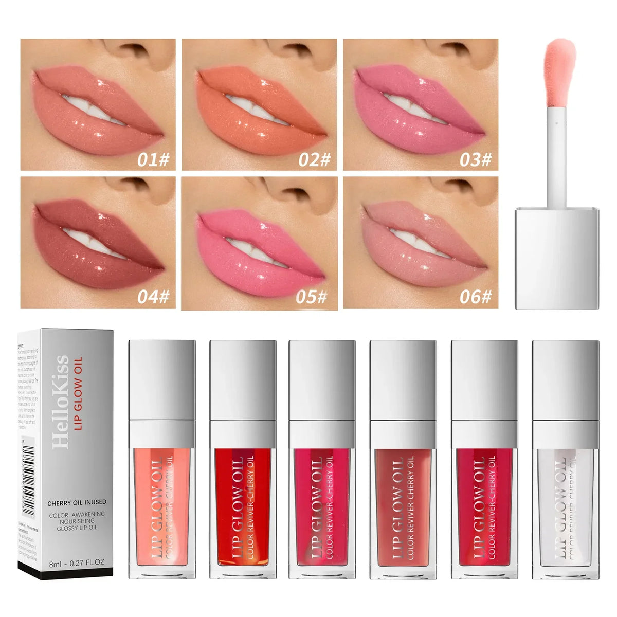 Hellokiss Lip Glow Oil 8ml | Cherry Glossy Moisturizing Lip Oil Lip Glow Oil QXL
