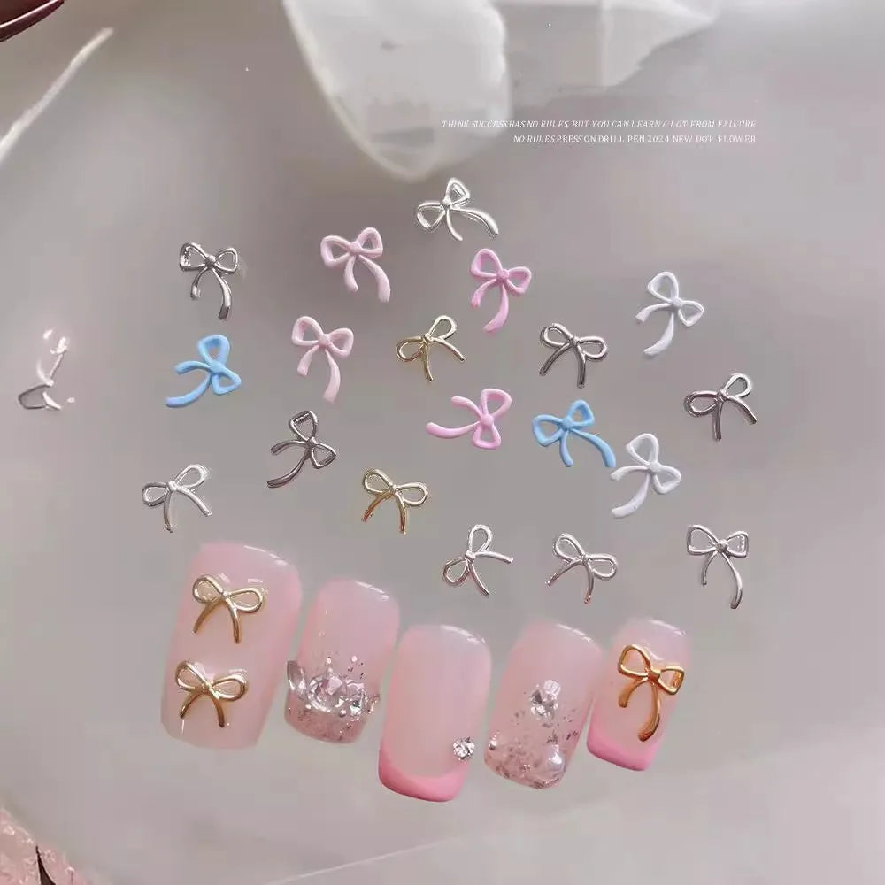 20-Pack 3D Metal Bow Nail Art Charms | Ribbon Bowknot Decor Nail Art Charms QXL