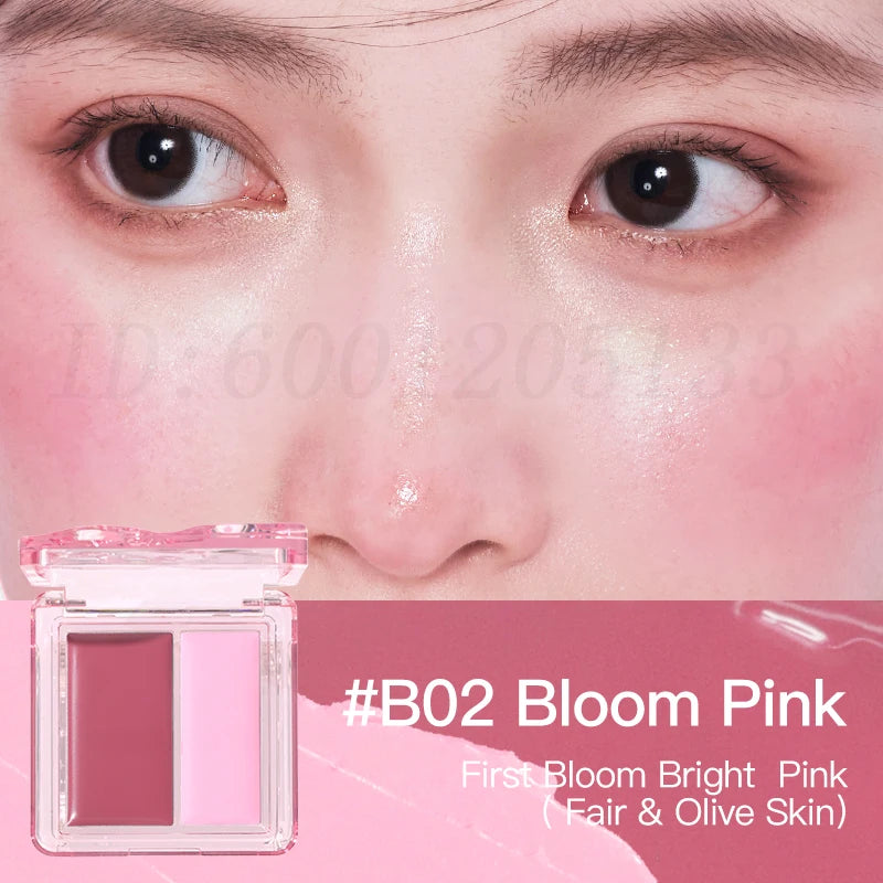 VEECCI Dual-Color Watery Blush Cream | Matte & Dewy Cheek Rouge Cream Blush QXL B02