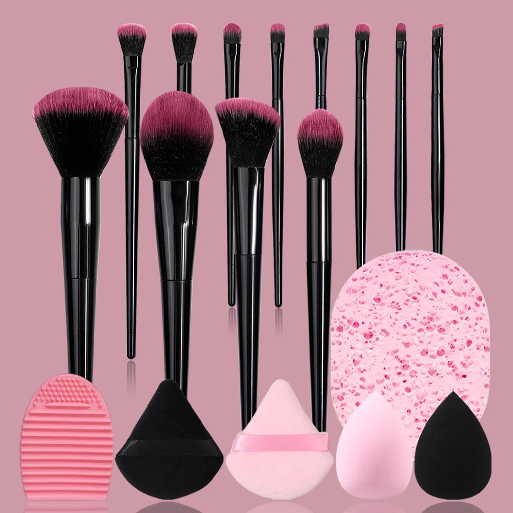 KOSSHOW 18-Pc Makeup Brush Set – Foundation & Eyeshadow Makeup Brush Set QXL black