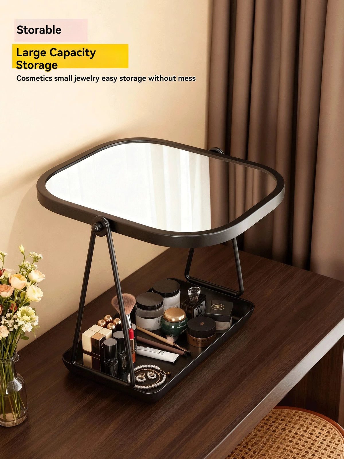 Rotating Desktop Makeup Mirror with Storage Base | Vanity Vanity Makeup Mirror QXL