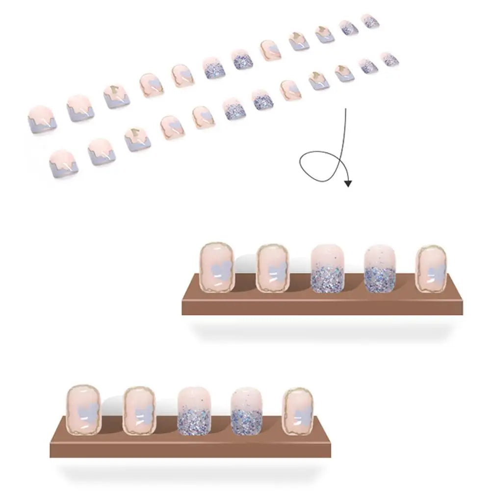 24-Pc French Square Press-On Nails | Nude Pink & Glitter Press-On False Nails QXL