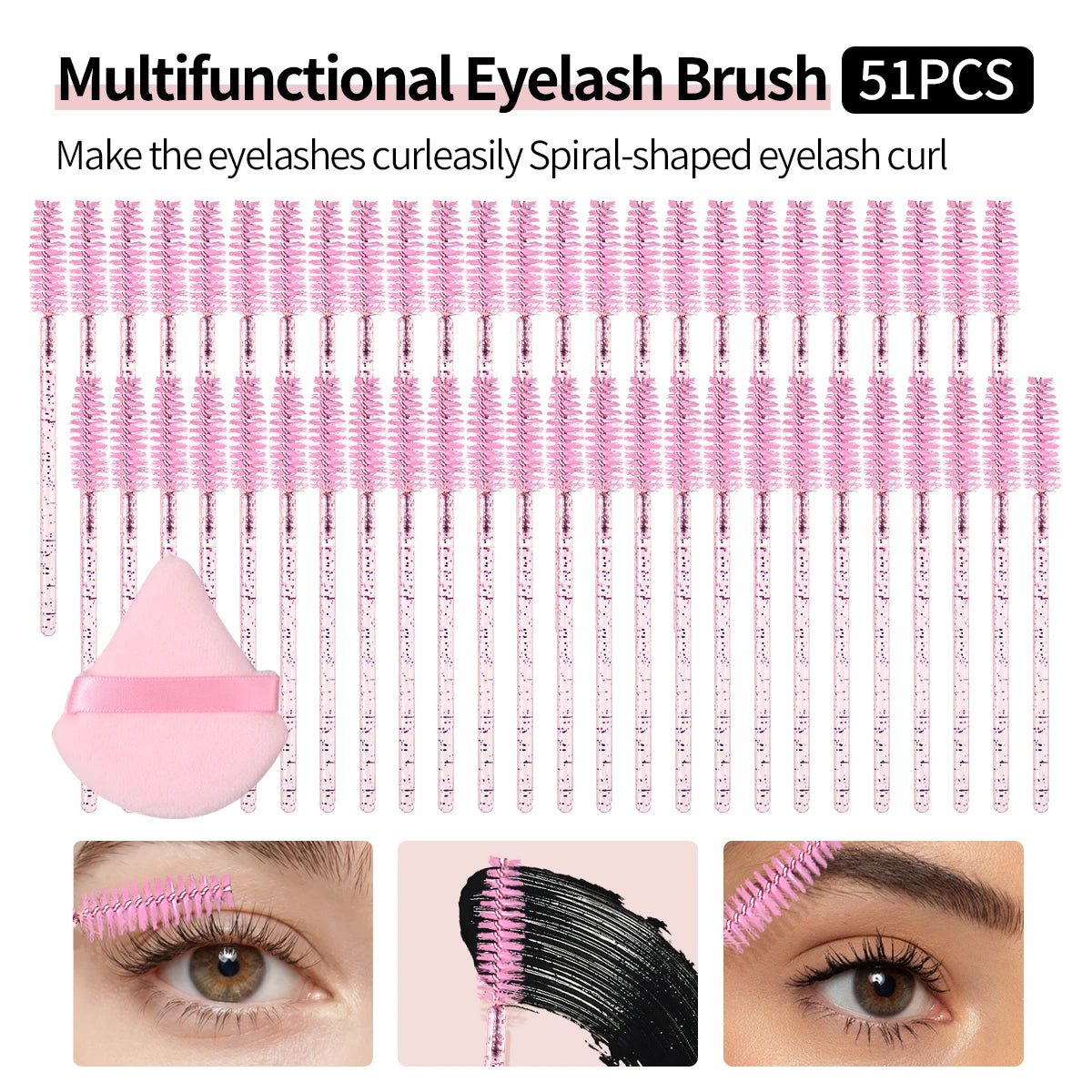 51-Pc Disposable Spiral Mascara Wands & Eyebrow Brush Set Disposable Mascara Wands QXL Pink Nylon