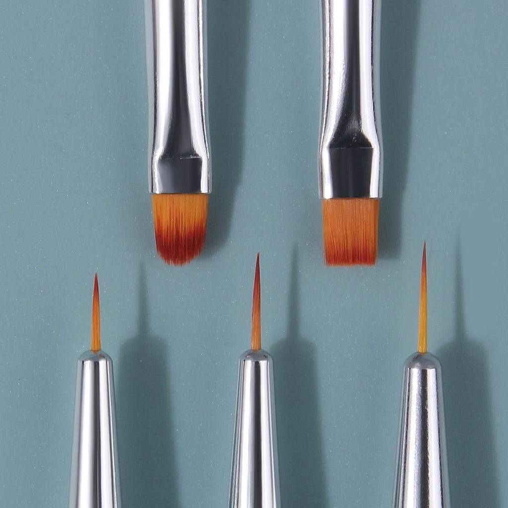 5-Piece Nail Art Brush Set | Teal Handle & Silver Ferrule Nail Art Brush Set QXL