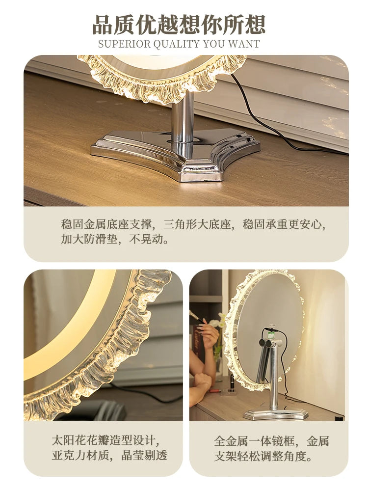 LED Lighted Desktop Vanity Mirror | Touch Control Rotating LED Vanity Mirror QXL