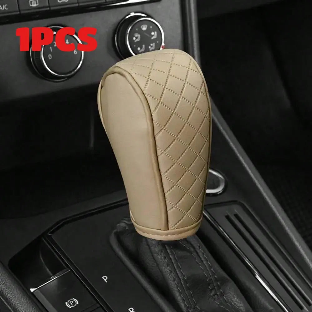 PU Leather Gear Shift Cover | Diamond Grid Universal Car Sleeve Gear Shift Cover QXL Beige