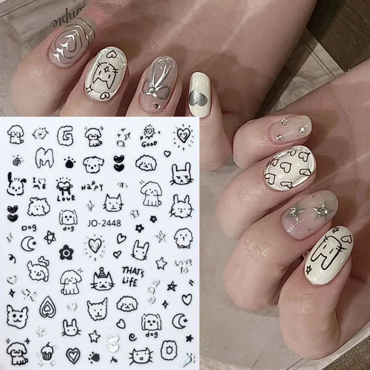 Kawaii 3D Cat & Dog Nail Art Stickers | Gold Silver AB Decals Nail Art Stickers QXL