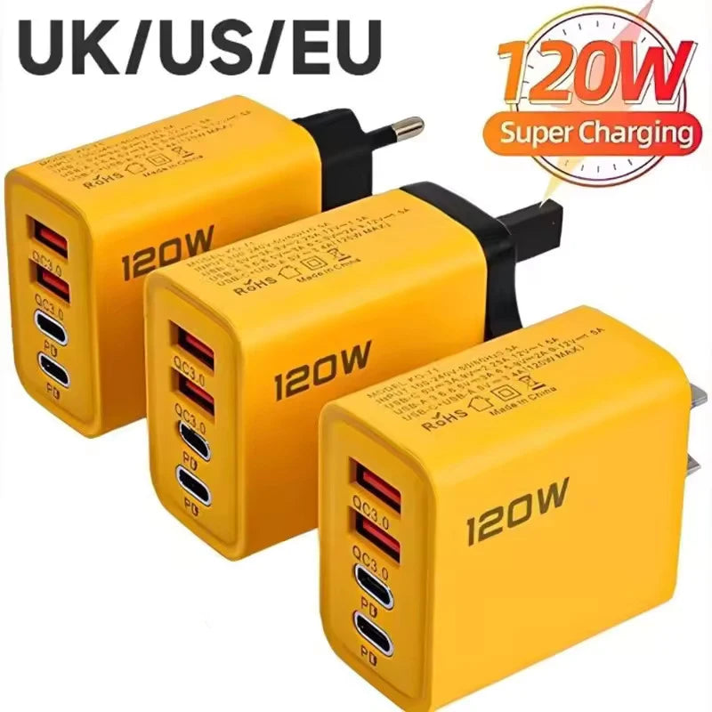 120W Multi-Port USB-C PD QC3.0 Fast Wall Charger Travel Adapter Wall Charger Adapter QXL