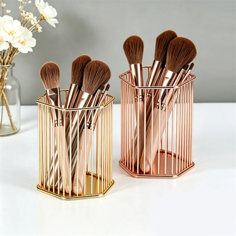 Hexagon Iron Makeup Brush Holder & Desk Cosmetic Organizer Makeup Brush Holder QXL