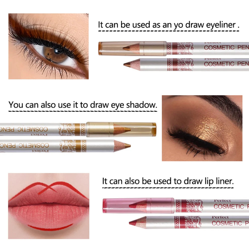 12-Pack 2-in-1 Eyeliner & Lip Pencil | 12 Colors Waterproof Eyeliner Pencil Set QXL