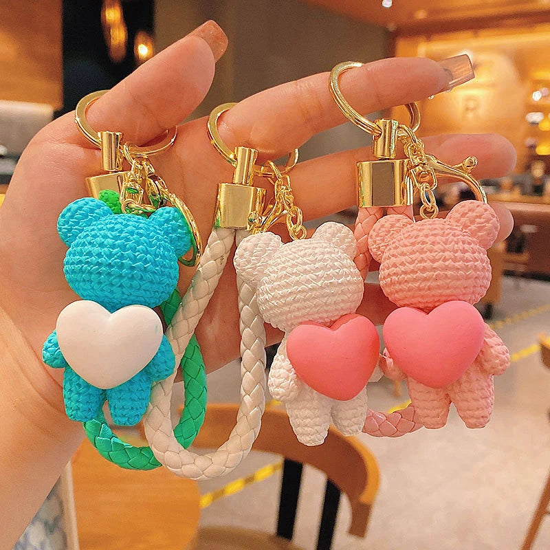 Cute Silicone Bear Couple Keychain | Cartoon Teddy Pendant Gift Novelty Keychain QXL