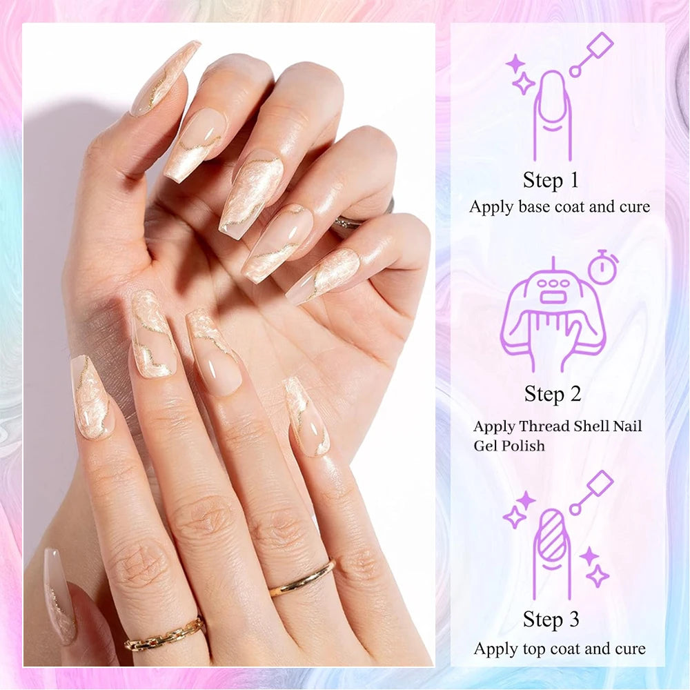 Pearl Shell Thread Gel Nail Polish 12ml | 6 Colors UV Soak Off Gel Nail Polish QXL