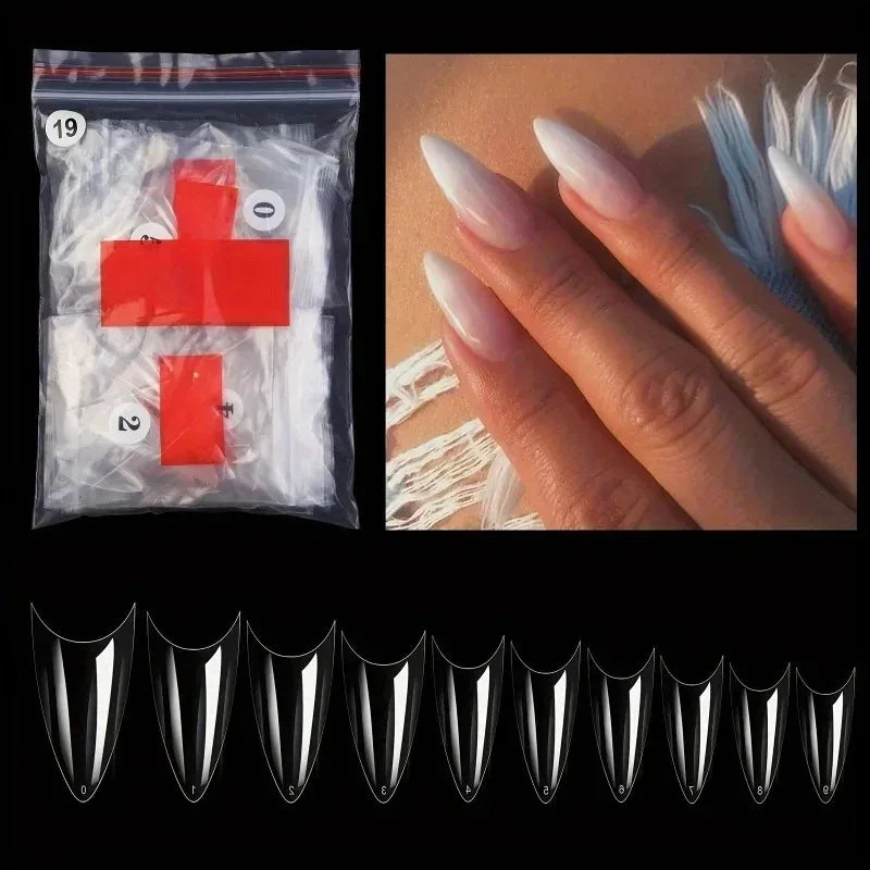 Water Drop French Pointed Clear False Nail Tips | ABS Set False Nail Tips QXL