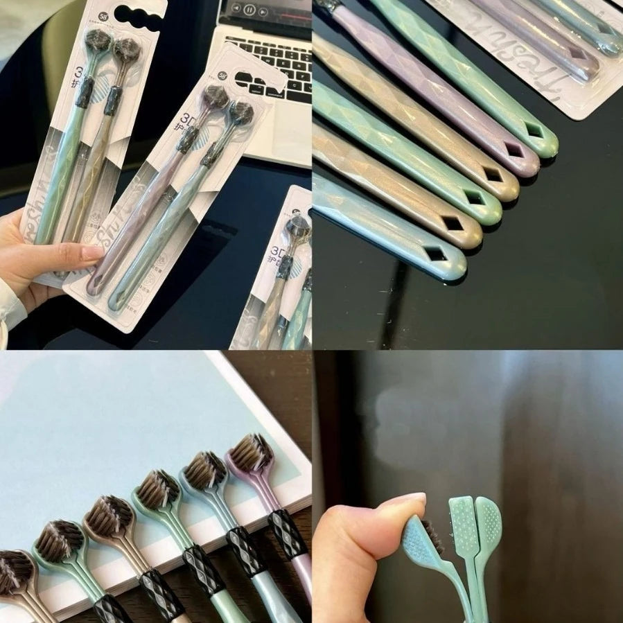 2-Pack 3D U-Shaped Three-Sided Soft Toothbrush for Adults Manual Toothbrush QXL