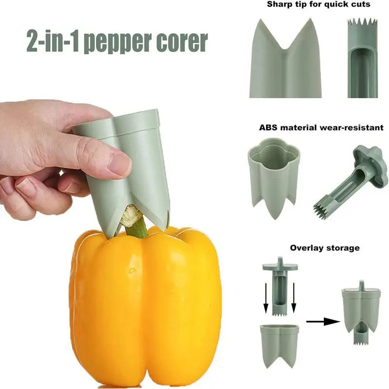 2-in-1 Manual Pepper Corer & Seed Extractor | Kitchen Tool Fruit & Vegetable Corer QXL