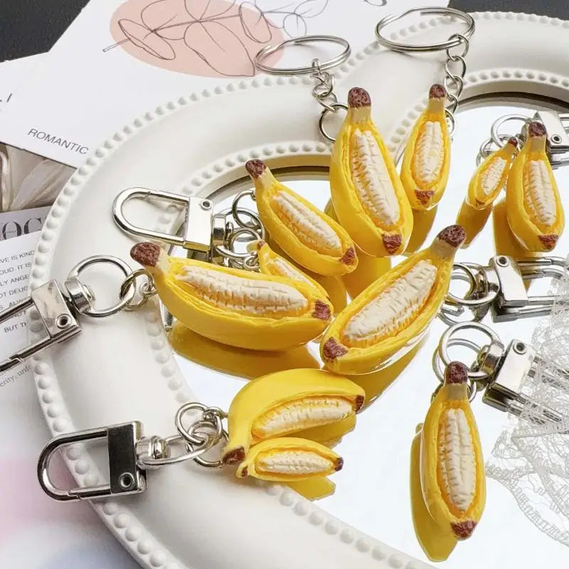 Banana Resin Keychain 2-Pack | Handmade Fruit Charm Keyring Novelty Keychain QXL