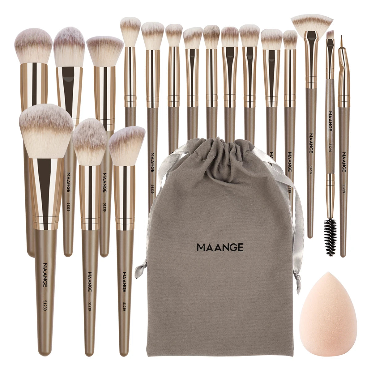 MAANGE 19-Pc Professional Makeup Brush Set with Powder Puff Makeup Brush Set QXL Champagne