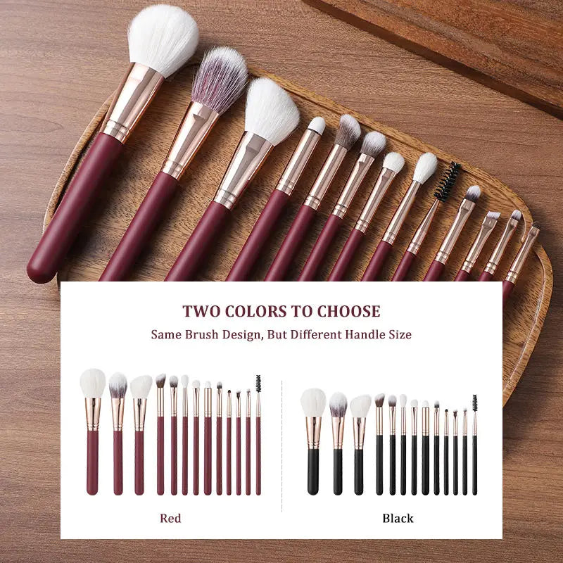 13-Pc Goat Hair Makeup Brush Set | Burgundy Wood Handle Makeup Brush Set QXL