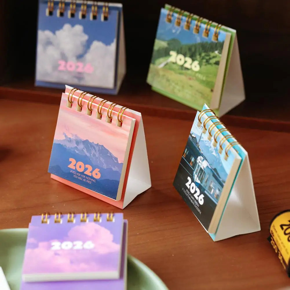 2026 Mini Desk Calendar | Landscape Coil Planner & Decor Mini Desk Calendar QXL